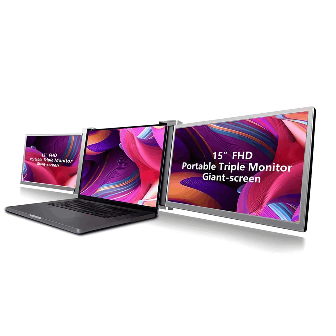 15 inch tri-screen portable monitor for laptop — Trio3Tech large triple display for developers and designers